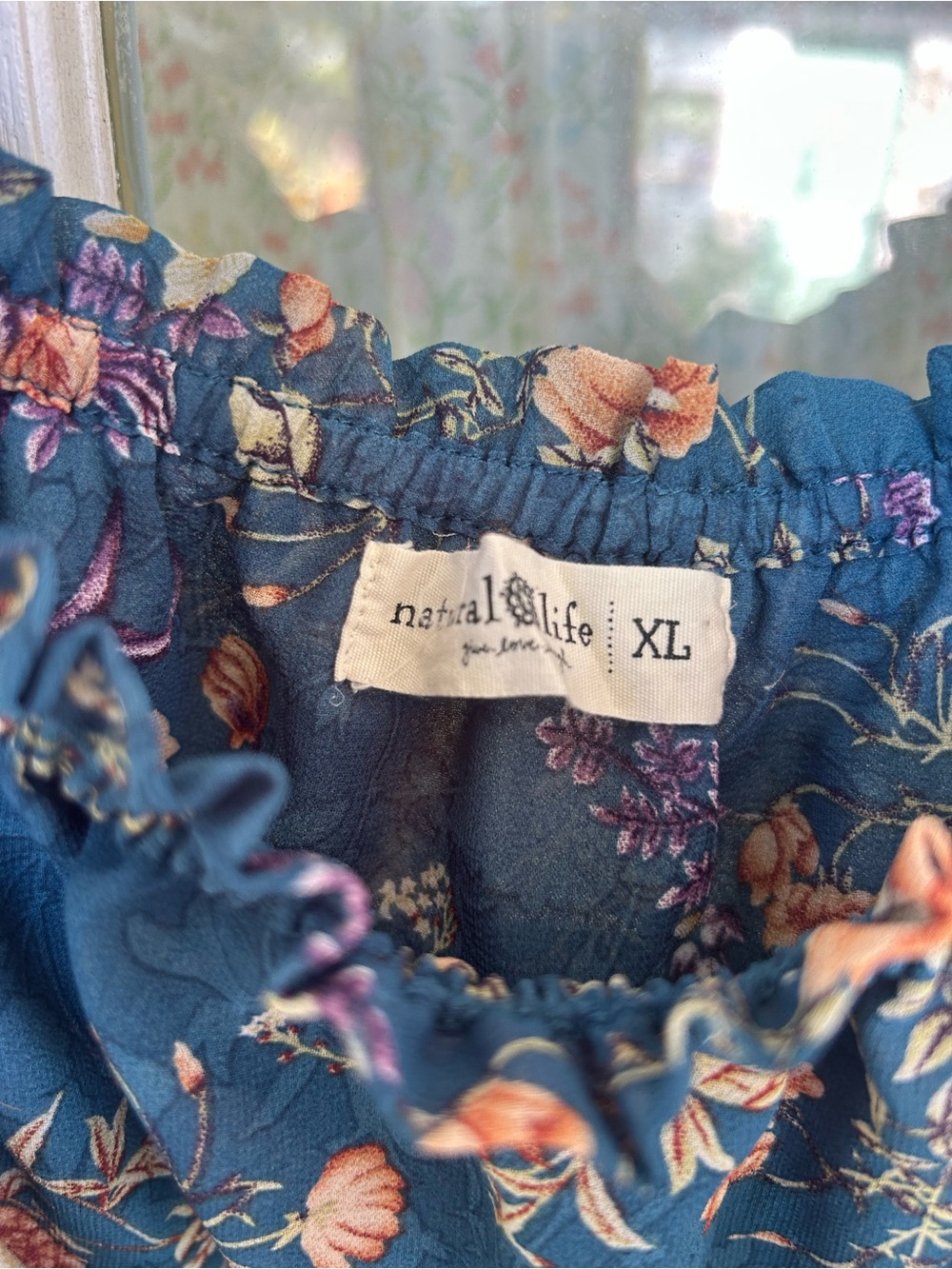 NATURAL LIFE Teal Floral Tie-Strap Smocked Peplum Top - Picture 3 of 5